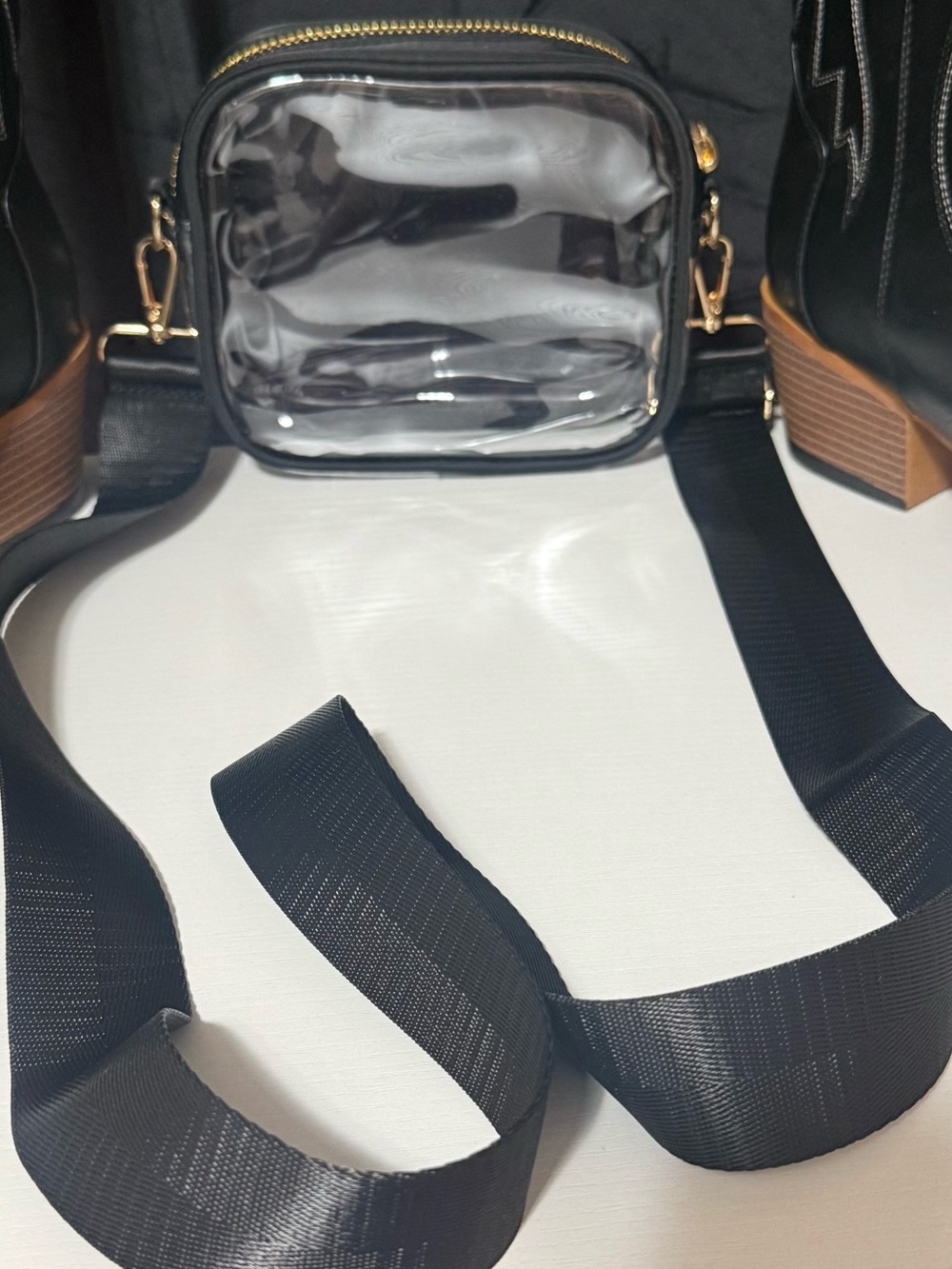 Clear Front Black Crossbody Bag Gold Hardware